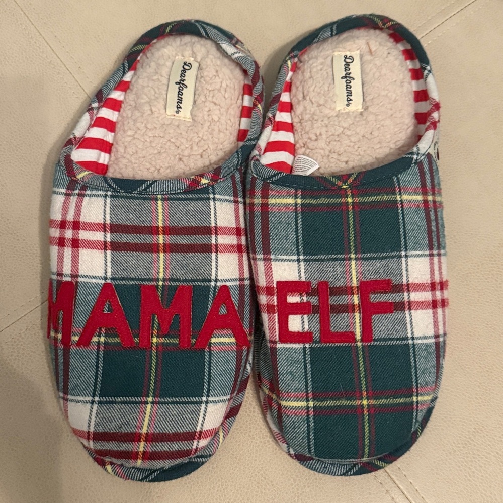 Mama elf Christmas slippers